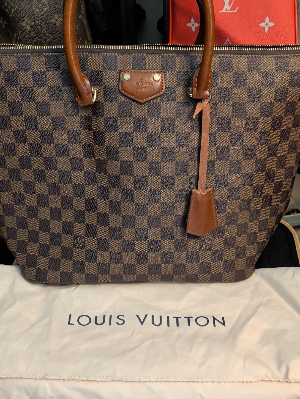 Louis Vuitton Damier Ebene Tote with Vachetta Trim
